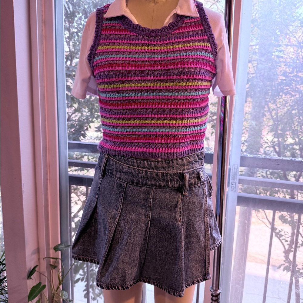 WE THE FREE Denim Skort Mini Pleated Wrap Skirt Style 26 29W 13L